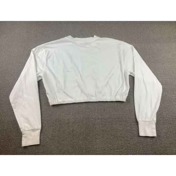 TNA Cropped Sweatshirt Women S White Elastic Hem Long Sleeve - Picture 1 of 11